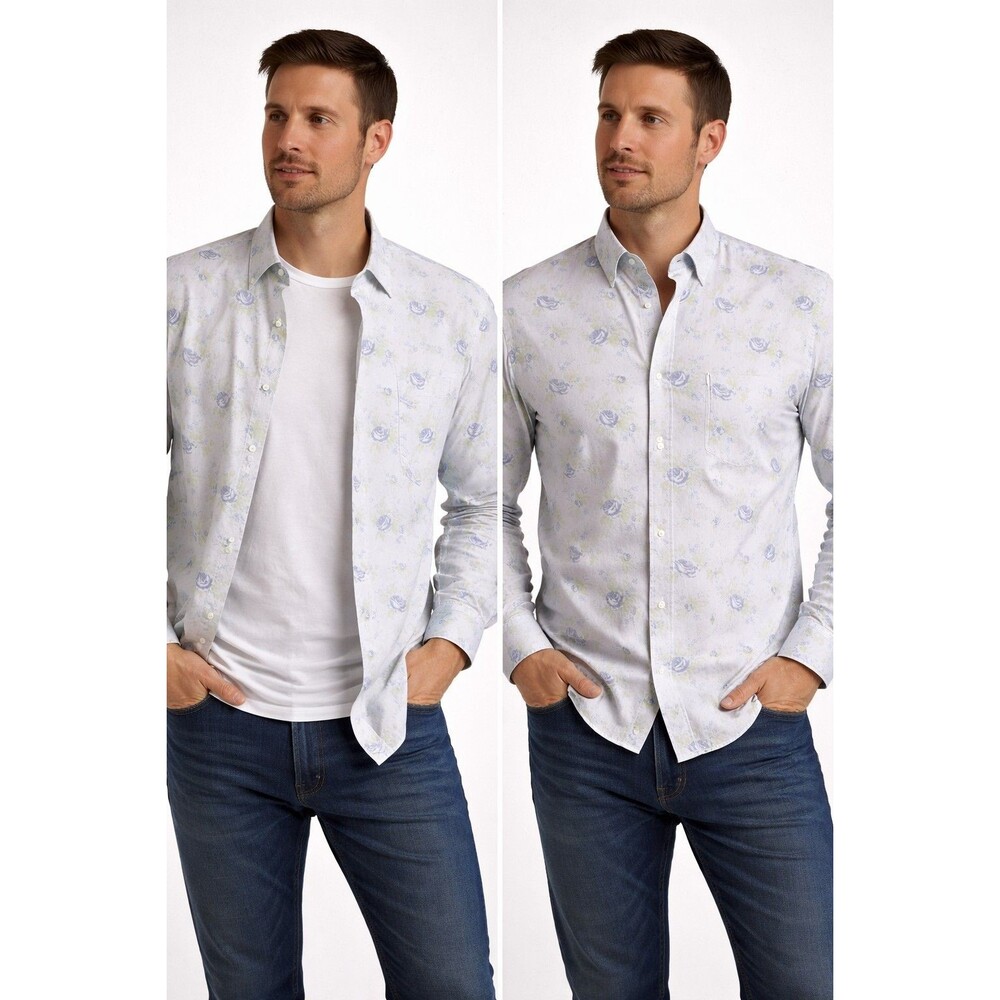 Bar III Slim Fit Floral Shirt Men XL  Cotton Stretch Button Down Casual Dress